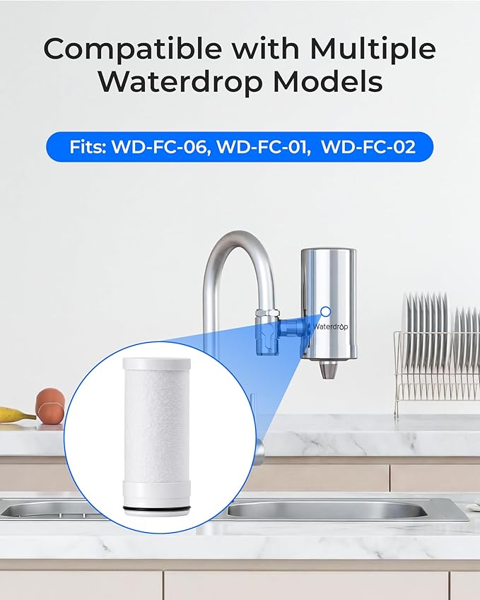 Waterdrop FF-03A Water Filter Replacement for Waterdrop WD-FC-06/FC-01/FC-02, Water Filter for Sink Faucet, Faucet Water Filter, Reduces Chlorine, Heavy Metals and Bad Taste