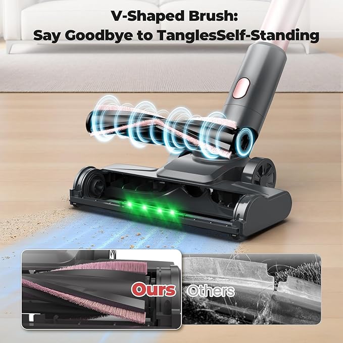 Cordless Vacuum Cleaner, Powerful Lightweight Stick Vacuum with Self-Standing, Anti-Tangle, 8-in-1 Rechargeable Vacuum Cleaners for Home, Hardwood Floors, Carpet, Pet Hair