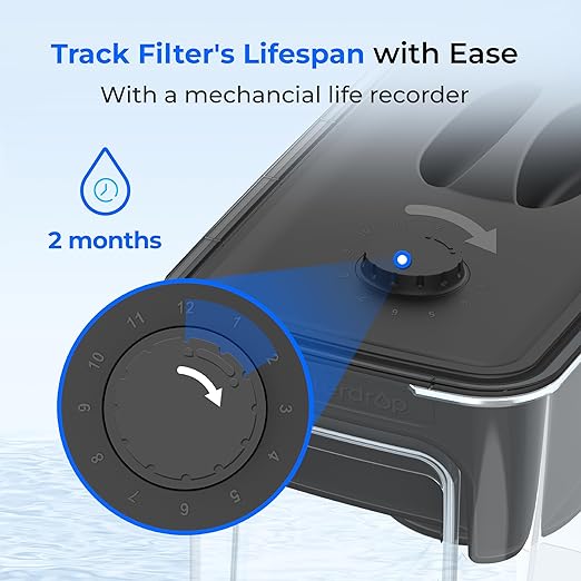 Waterdrop WFD-40L-L Water Filter Dispenser, 35-Cup Large Capacity, 200-Gallon Long-Life, Faster Filtration, Reduces Chlorine, PFOA/PFOS and More, BPA Free, Black