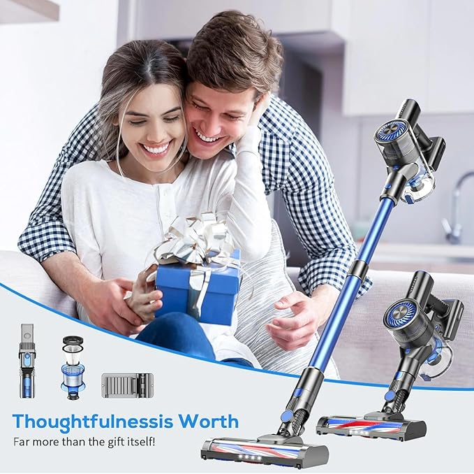 MBTTODF Cordless Vacuum Cleaner, Stick Vacuum Cordless Rechargeable with Power Suction, Up to 40-Min Runtime, Lightweight Vacuum Cleaners for Home, Hardwood Floor,Pet Hair,Carpets,Tile(Blue)
