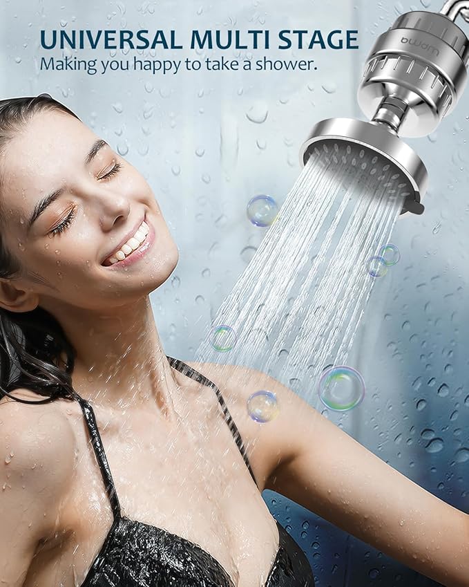 15 Stage Shower Filter Shower Head Filter - Hard Water Filter,Remove Chlorine Heavy Metals and Other Sediments, Vitamin C Water Softener Reduces Dry Itchy Skin,Dandruff (Brushed Nickel)