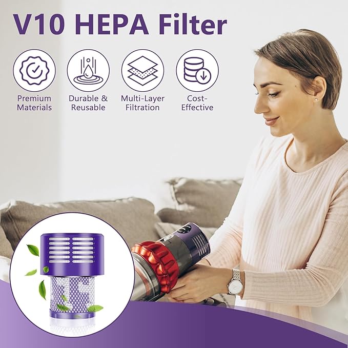 Funmit V10 Filters Replacement for Dyson V10 Cyclone Series, V10 Absolute, V10 Animal, V10 Total Clean, V10 Motorhead, SV12 Vacuum Cleaner, Replaces Part # 969082-01, 3 Pack