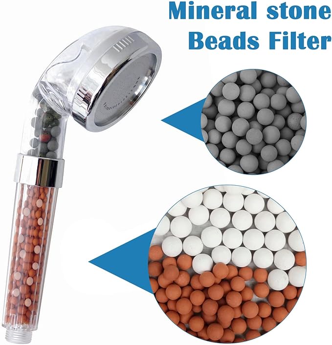 3 Packs Shower Envy Refills，Mineral Shower Head 180g Filter Stone Beads，Mineral Stone Balls for Water Filtration，for Filtered Showers Head (Orange Gray White)