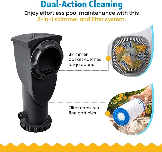 Summer Waves P53FX150K SkimmerPlus 1500 Gallon Above Ground Framed Swimming Pool Water Cleaning Filter Pump System, Black