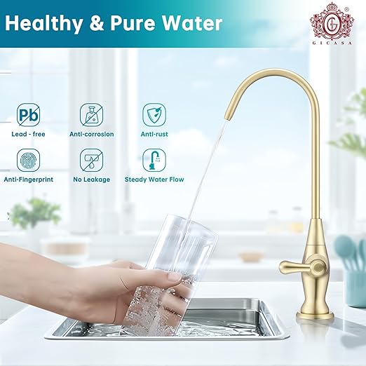 Sink Drinking Water Faucet, Sink Water Filter System, Suitable for Most Reverse Osmosis or Water Filtration Systems, Stainless Steel Reverse Osmosis Faucet for Kitchen Bar, Brushed Gold