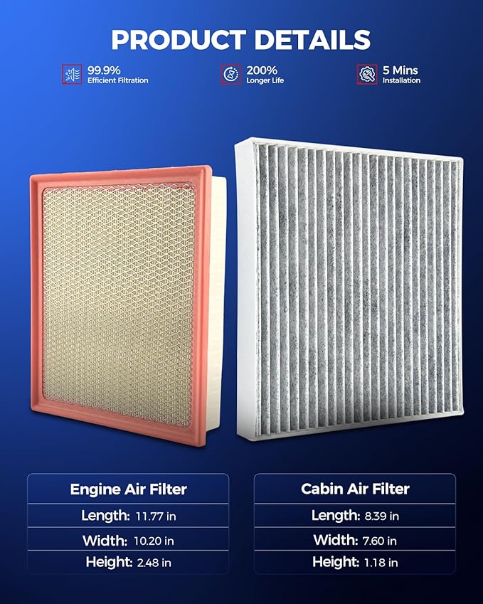 KAX Engine & Cabin Air Filter Kit, Replacement for Toyota Tundra 2013-2021 5.7L/4.6L/4.0L, Sequoia 2014-2022, Replace# CA11895 CF10285