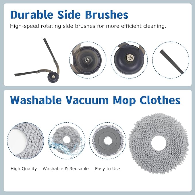 Accessories Replacement Kit for Roborock Qrevo Serie - QV 35A/QV 35S, Qrevo S Pro, QR 598/QR 798 Robot Vacuum, 1 Main Brush, 4 Mop Clothes, 2 Filters, 4 Side Brushes, 6 Dust Bags