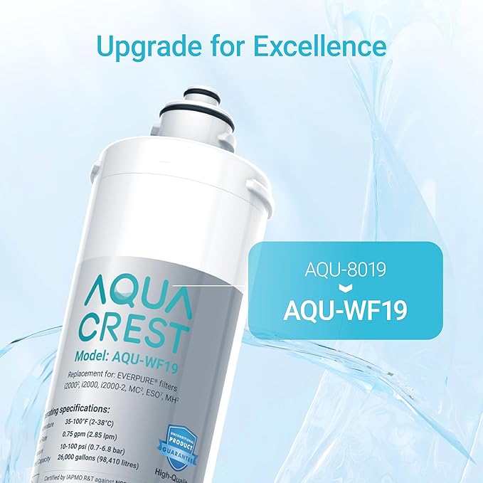 AQUA CREST I2000 2 Under Sink Water Filter, Replacement for Everpure I2000 2, EV9612-22, MC2, ESO7, MH2, EV9612-56, EV9607-25, EV9613-21, NSF/ANSI 42 Certified, 26000 Gallons