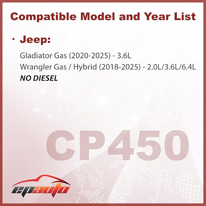 EPAuto CP450 (CF12450) Cabin Air Filter with Activated Carbon, Replacement for Jeep Gladiator Gas (2020-2025), Wrangler Gas and Hybrid (2018-2025)