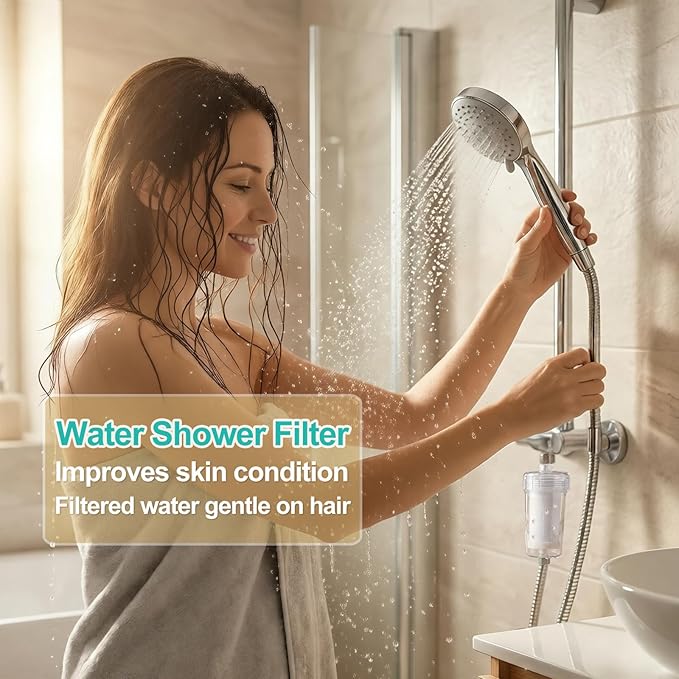 1 micron Carbon Shower Filter, Visible Water Filter for Washing machine, shower head filter, 99% Removal of Chlorine, Fluoride, Heavy metal, Odor & Scale, Improves Skin Condition, Protects hair