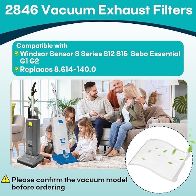 16-Pack 2846 Vacuum Exhaust Filters Compatible with Windsor Sensor S Series S12 S15 & Sebo Essential G1 G2 Upright Vacuums, Replaces 8.614-140.0
