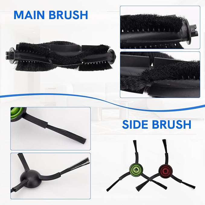 Replacement Parts for Tikom G8000 MAX/TikomL8000 Pro (2025 Year Versions)/L8000 Plus Robot Vacuum Cleaner - Spare Accessories - 1 Main Roller Brush 8 Side Brushes 4 HEPA Filters 4 Mop Pads 1 Brush