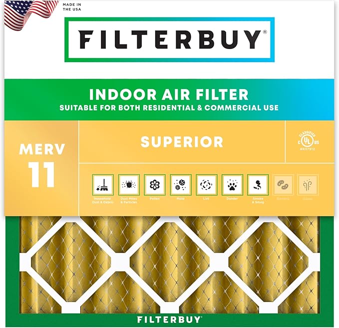 Filterbuy 24x24x4 Air Filter MERV 11 Superior Pet & Allergy Defense (1-Pack), Electrostatic Pleated HVAC AC Furnace Filters Replacement, Made in USA (Actual Size: 23.38 x 23.38 x 3.63)
