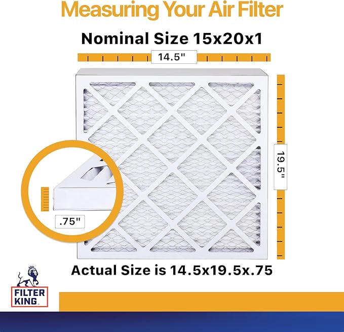 Filter King 15x20x1 Air Filter (MERV 13) (4-Pack) Dust & Allergy Control AC Furnace Filters, MADE IN USA, HVAC, Pleated, Electrostatic (Actual Size: 14.5 x 19.5 x .75)