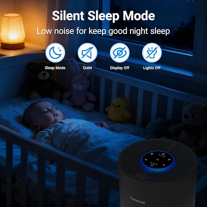 2 Pack Air Purifiers for Bedroom Home, Cobectal Air Cleaner with HEPA 3-in-1 Filter for Room up to 1050 ft², Sleep Mode & Aroma Function, Portable Air Purifiers for Office, Dorm, RVs, Black
