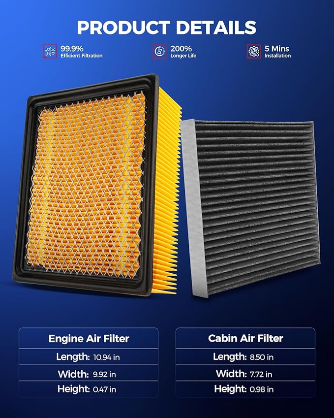 KAX Engine & Cabin Air Filter Kit, Replacement for Ram 2500 2016-2025, 3500 2016-2025, 5500 2016-2025, 4500 2016-2023, 2025, Replace# CA10261 CF11671