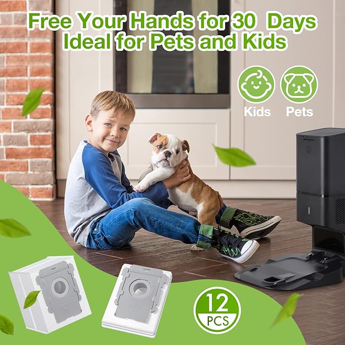 Rowhalf 8 Pack Vacuum Bags, Effective Dust Filtration,Compatible with iRobot Roomba i& s & j Series, for i3+, i4+, i5+, i6+,J6+, i7, i7+(7550) j7, j7+, i8+, J8+, J9+, s9+ Automatic Dirt Disposal Bags