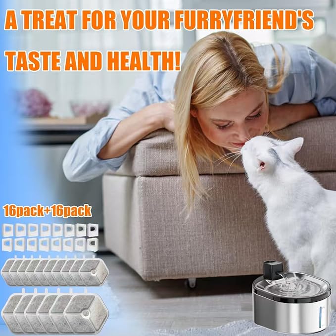 12 Pack Replacement Filters and 12pack Sponges for Smartoo 152oz/4.5L Wireless Cat Water Fountain, Pet Water Fountain Replacement Filter Fit for smartoo replacement filters