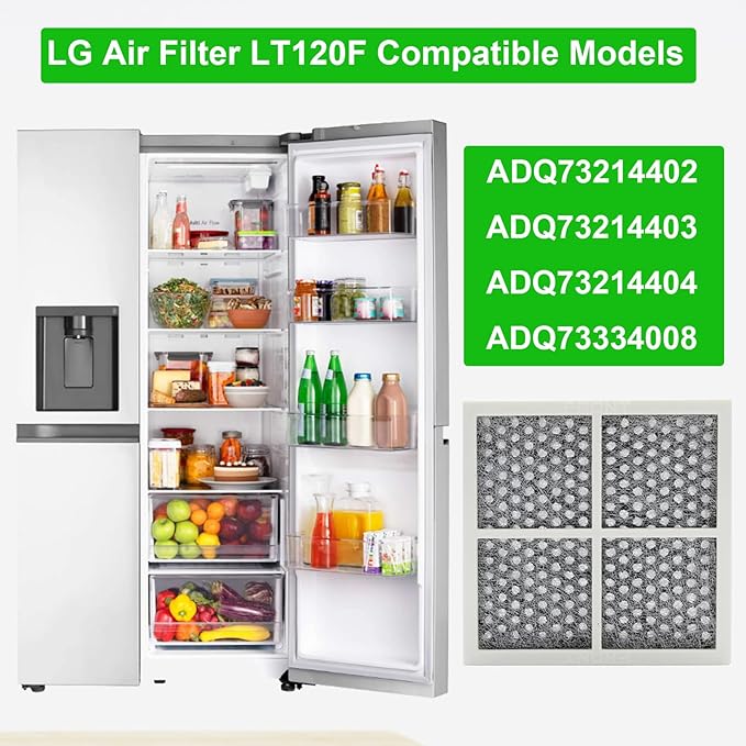 6 PACK LT120F Refrigerator Air Filter Replacement, Compatible models LG LT120F Kenmore Elite 469918, 9918, 795, for LG ADA73214402, ADQ73214403, ADQ73214404, ADQ73334008, LMXS30776S