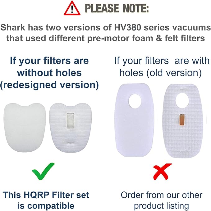 HQRP 4-Pack Foam & Felt Filter Kit compatible with Shark Rocket ZS350 ZS351 ZS352 ZS360 HV319 HV320 HV321 HV322 HV324 HV345 UV330 UV380 UV422 UV425CCO Stick Vacuums, Parts XPMFK320 & 1084FTV320 Replacement