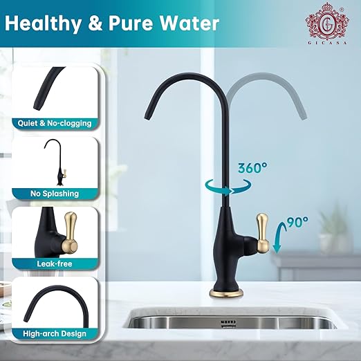 Sink Drinking Water Faucet, Stainless Steel Sink Water Filter System, Suitable for Most Reverse Osmosis or Water Filtration Systems, Reverse Osmosis Faucet for Kitchen Bar, Black+Brushed Gold