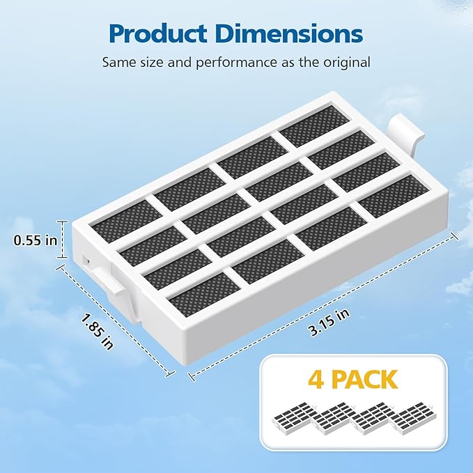 W10311524 AIR1 Refrigerator Air Filter Compatible with Whirl-pool, Ken-more Refrigerator, for Fresh Flow Refrigerator Air Filter Cartridge, Replaces AIR1, W10315189, 1876318, PS2580853, 4 Pack(White)