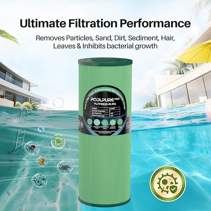POOLPURE PRB25-IN Antimicrobial Hot Tub Filters, Compatible with Unicel C-4326, Filbur FC-2375, FC-2370, 3005845, 17-2327, 100586, 33521, 25392, 817-2500, 5X13 Drop in Spa Filter 2 Pack