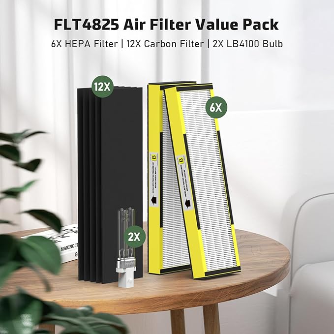 6 Packs FLT4825 Replacement Filter B & 2 Replacement Bulb Compatible with AC4825 AC4300 AC4800 AC4900 AC4850, Part No# FLT4825, LB4000