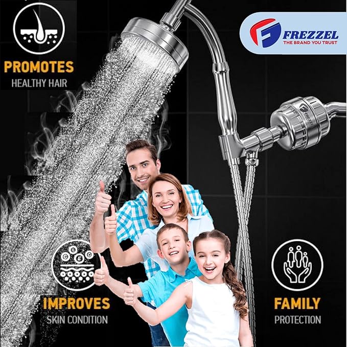 Pack of 2 FREZZEL Shower Filter Replacement Cartridges | Universal 17 Stage Shower Head Filter Refill for Showerhead Filter of Similar Design Hard Water Filter for Shower with Vitamin C Blocks Toxins