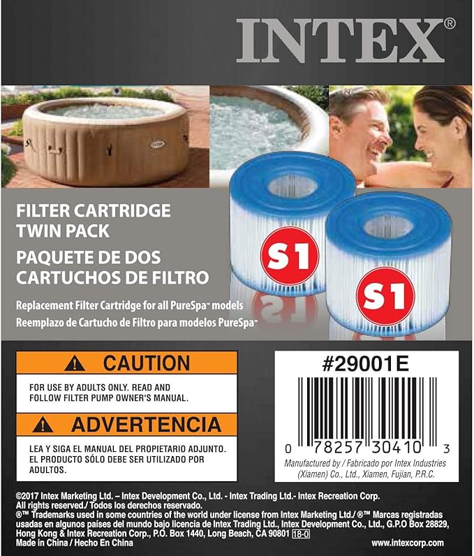 Intex 29001E PureSpa Type S1 Heavy Duty Easy Set Dacron Paper Hot Tub Spa Filter Replacement Cartridge for Various PureSpa Models, 2 Count (Pack of 2)
