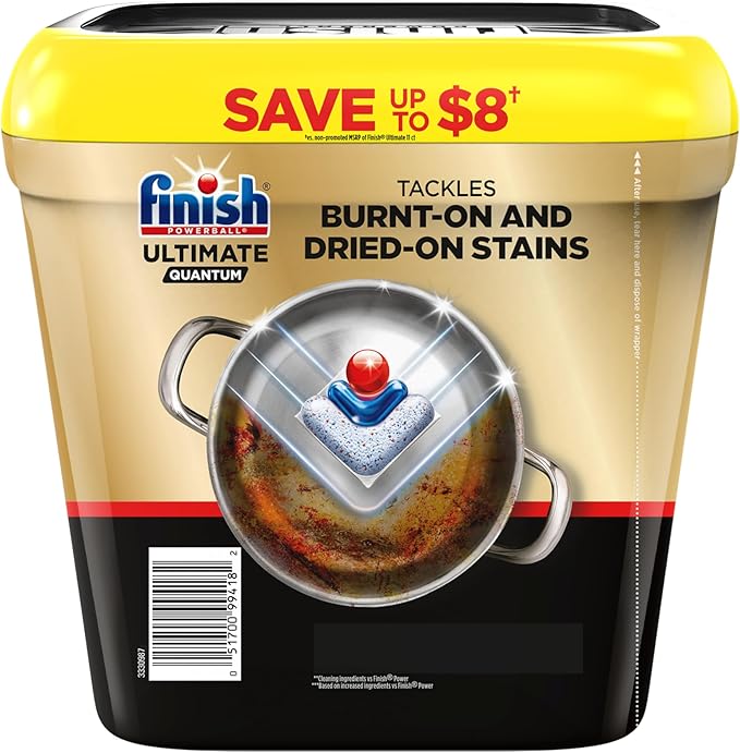 Finish Ultimate Quantum Dishwasher Pods, New & Improved Formula, Dishwasher Detergent Dish Soap, Removes Burnt-On & Dried-On Stain, Degreasing & Scrubbing Power, Fresh Scent, 70 Count