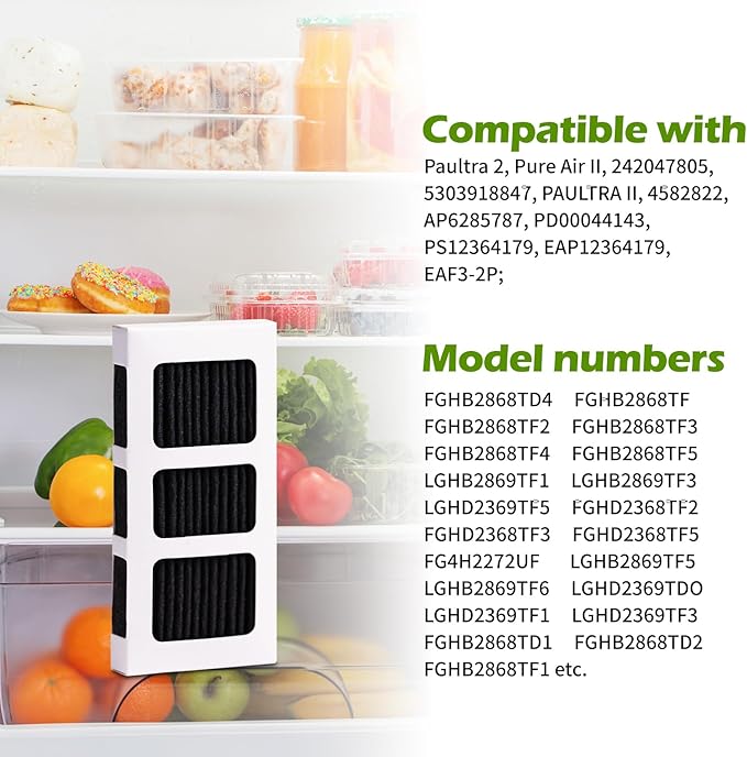 6 Pack PAULTRA2 Refrigerator Air Filter Compatible with Frigidaire PAULTRA2 Pure Air Ultra 2, PureAir Ultra II, and Electrolux Refrigerators 242047805, 5303918847, EAP12364179
