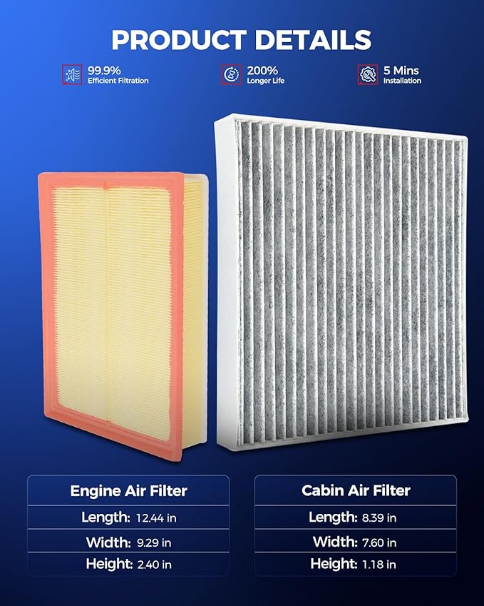 KAX Engine & Cabin Air Filter Kit, Replacement for Toyota 4Runner 2010-2024 4.0L, Lexus GX460 2010-2023, Replace# CA10835 CF10285