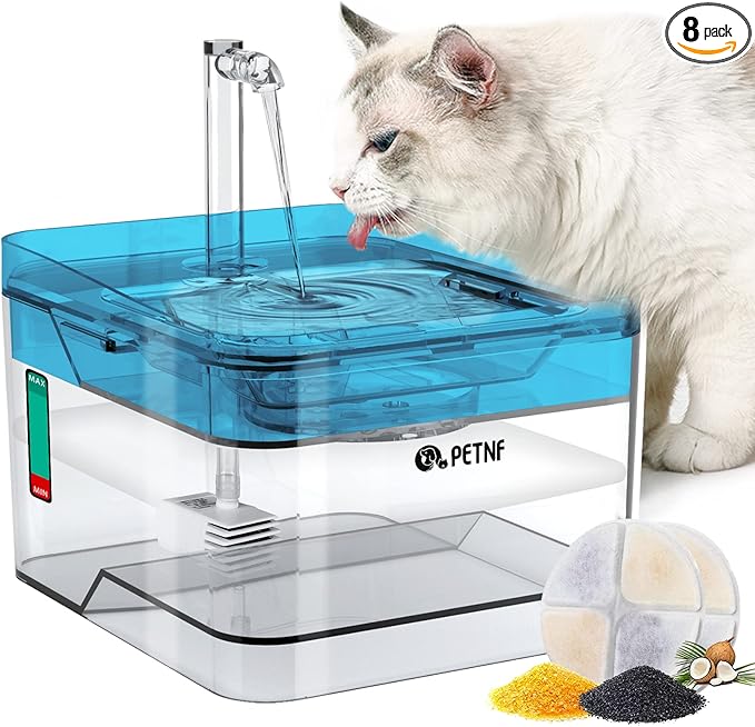PETNF Blue Pet Water Fountain, 101oz/3L Automatic Cat and Dog Water Dispenser with LED Light, Ultra Quiet Pump, 3 Flow Settings & 2 Filters
