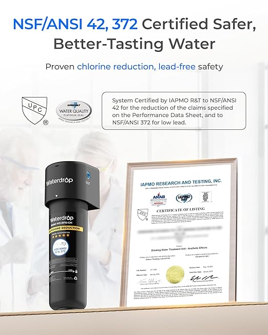 Waterdrop 10UB-CM Under Sink Water Filter System for 99% Chloramine Reduce, Ideal for California, Florida and Washington, NSF/ANSI 42 Certified (Include: System+Faucet)