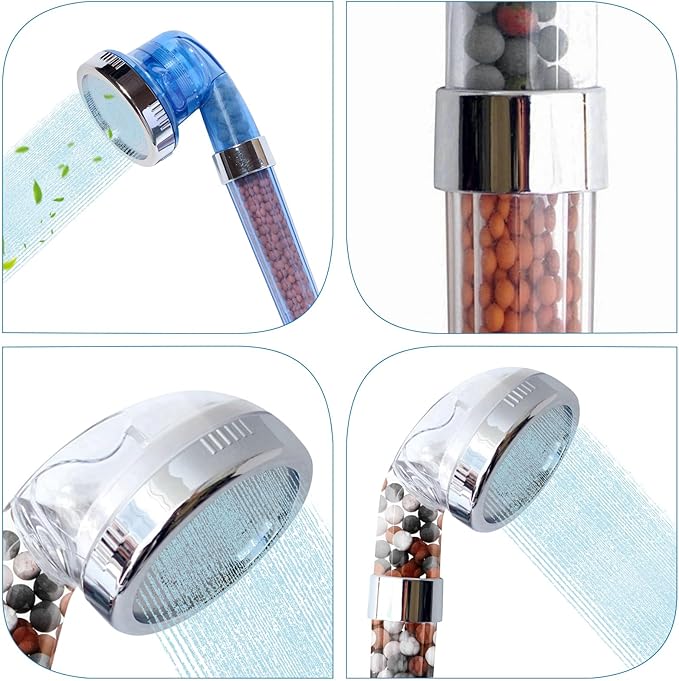 3 Packs Shower Envy Refills，Mineral Shower Head 180g Filter Stone Beads，Mineral Stone Balls for Water Filtration，for Filtered Showers Head (Orange Gray White)