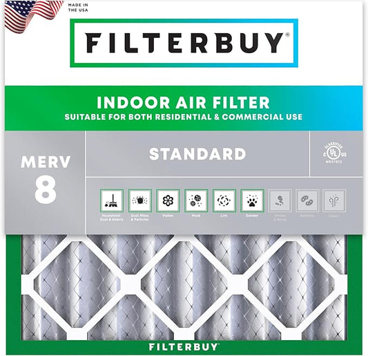 Filterbuy 24x24x4 Air Filter MERV 8 Essential Dust & Allergy Defense (1-Pack), Electrostatic Pleated HVAC AC Furnace Filters Replacement, Made in USA (Actual Size: 23.38 x 23.38 x 3.63)