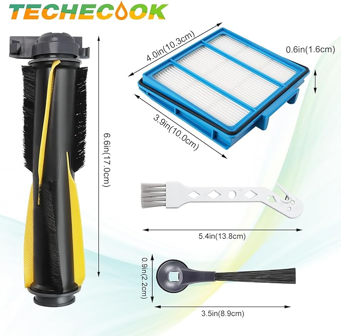 Replacement Parts for Shark Robot Vacuum R101AE RV1001AE AV911S RV2001WD RV1100SRUS RV1100VRUS by Techecook - Includes 6 x Side Brushes, 3 x Filters,1 x Main Rolling Brush and 1 x Cleaning Brush