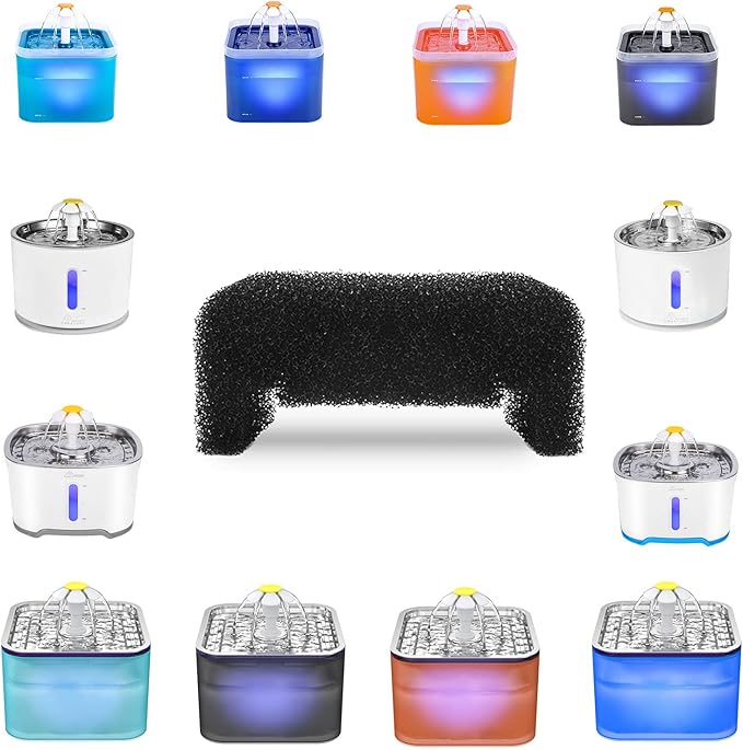 Wonder Creature Cat Fountain Filter, Pre-Filter Sponge Foam for Round and Cubic Stainless Steel Top Cat Fountain, for Crystal and 2L/67oz Pet Fountain, 8 Filters Pack, Pet Water Dispenser Sponge Foam