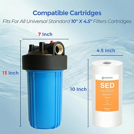 Whole House Water Filter Housing (WH-10HD), 10" x 4.5" Sediment Carbon Filter Universal Housing, Pre-Filtration System for Well and City Water, 1" NPT Port, Pressure Release