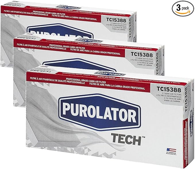 Purolator TC15388 PurolatorTECH Cabin Air Filter Compatible With Chevrolet Silverado 1500, Silverado, 2500, Silverado3500, Tahoe, Equinox, Suburban 1500, GMC Sierra and Sierra 2500 HD (Pack of 3)