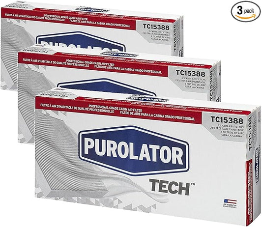 Purolator TC15388 PurolatorTECH Cabin Air Filter Compatible With Chevrolet Silverado 1500, Silverado, 2500, Silverado3500, Tahoe, Equinox, Suburban 1500, GMC Sierra and Sierra 2500 HD (Pack of 3)