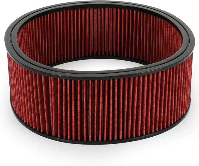 PTNHZ Red Round Air Cleaner Filter Element High Flow Replacement With Chevy Buick Ford GMC Oldsmobile Pontiac (14" x 5")