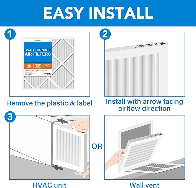 LotFancy 12x12x1 Air Filter MERV 13 4-Pack, Electrostatic Pleated HVAC Furnace Air Filter, Captures Pet Dander Smog Smoke, Actual Size: 11.75"x11.75"x0.75"