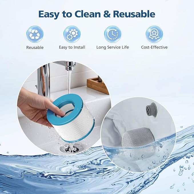 Hot Tub Filter Compatible with All RELX Hot Tub, Pool Filters, Spa Filter Replacement, Filter Cartridges for Inflatable Hot Tubs Filtration, 4 Filter + 4 Filter Covers