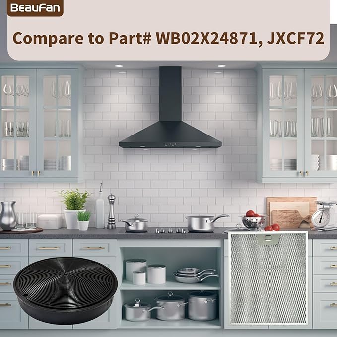 3 Pack WB02X24871 Range Vent Hood Grease Filter & 2 Pack JXCF72, WB02X24842 Charcoal Filter Compatible with GE Range Hoods JVW5361EJ1ES, JVW5361SJ1SS, JVW5361BJ1TS, JVW5361EJ2ES