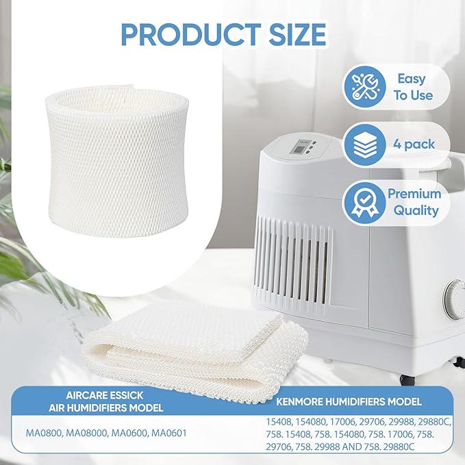 4 Pack MAF2 Humidifier Super Wick Wicking Filter Compatible with Aircare Esscik Air MAF2 MiostAIR MA0800 MA08000 MA0600 MA0601 and Replacement for Kenmore 15408 29988 Humidifiers