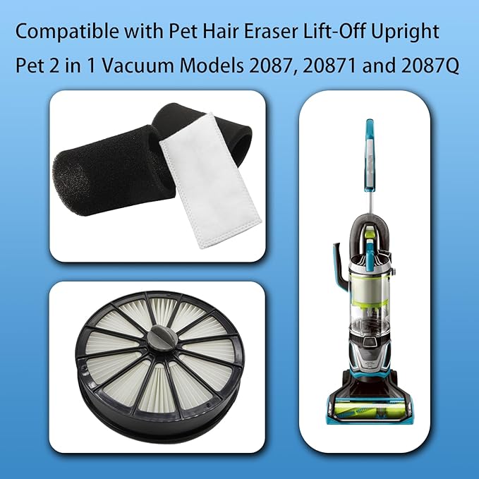 2087 Filter Compatible with Bissell 2087 Series Pet Hair Eraser Lift-Off Upright Vacuum 2087 20872 20874 20878 2087Q 2087R (1 Pack Post-Motor Filter & 1 Pack Pre-Motor Filter)