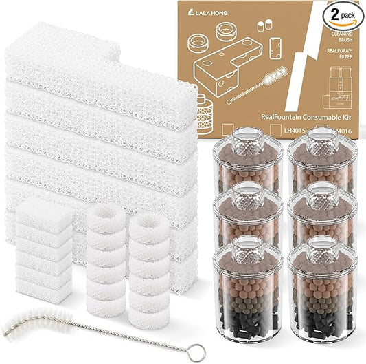 RealPura Filters 6pcs and Filter Sponges 6 Pack Compatible with Automatic Cat Water Fountain, 3-Month Set for Cat Water Dispenser Healthy Filtration Smart Water Bowl Fountain Accessories