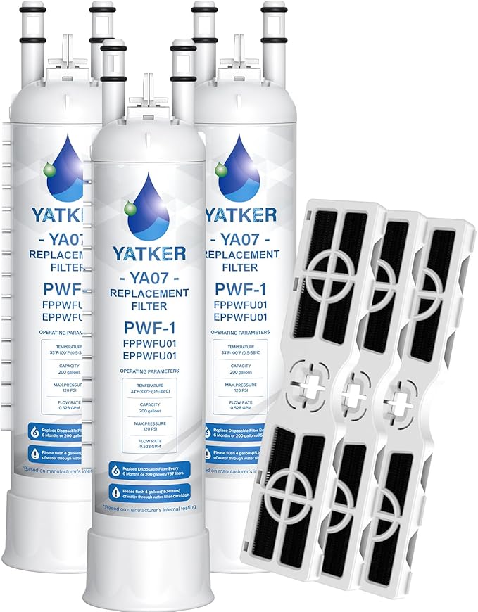 FPPWFU01 Water Filter Replacement for Frigidaire FPPWFU01 Water Filter, Compatible with PurePour PWF-1,EPPWF01 PureAdvantage PWF-1 and PureAir AF-2 FRGPAAF2 Air Filter Combo（3+3）